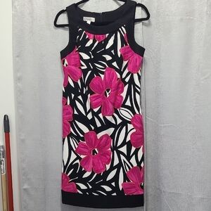 Dressbarn Floral Black Pink‎ Sleeveless Dress 10 Work Career
